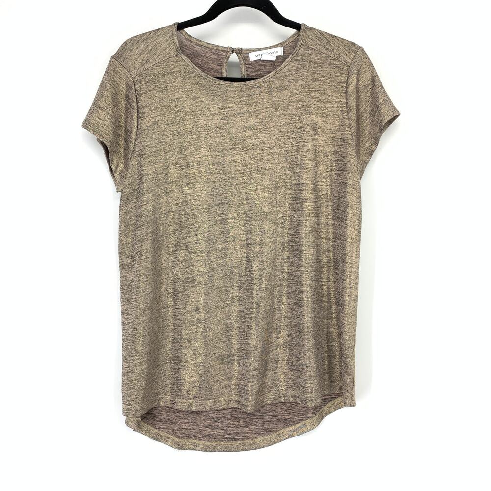 Liz Claiborne Short Sleeve T-Shirt Womens Sz Large Metallic Golden Brown